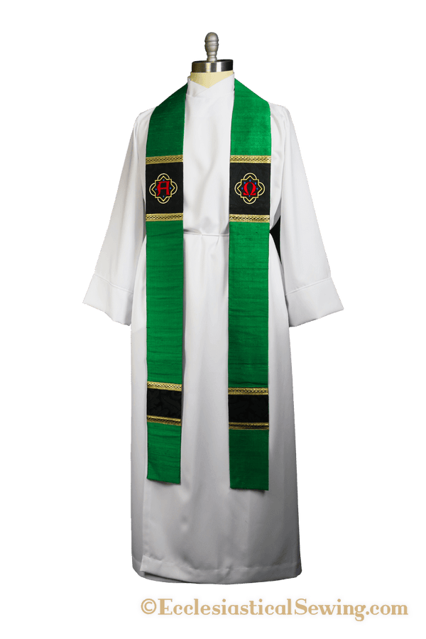 Non Denominational Stole | Alpha Omega Stole for Clergy (Black Silk)