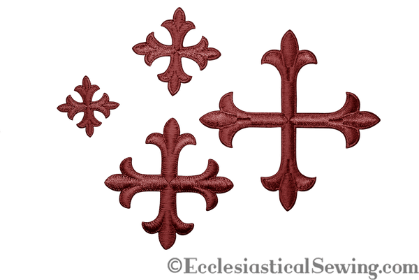 Small Cross Appliques Burgundy Iron On Backing For Church Vestments