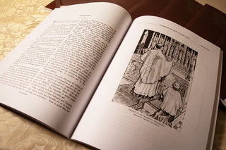 Vestments and How to Make Them: Open pages with a historic illustration of vested clergy.