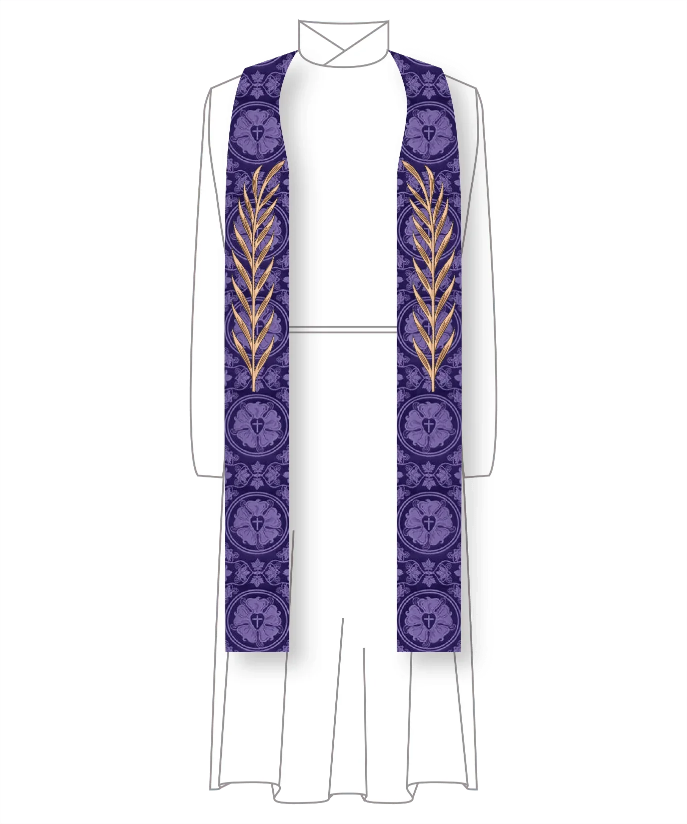 Gloria Collection Crown & Palm Purple Stole | Ecclesiastical Sewing Gloria Collection Crown & Palm Purple Stole | Ecclesiastical Sewing