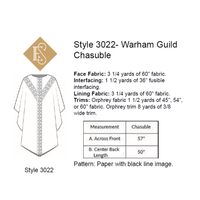 Warham Guild Chasuble Pattern | Chasuble Sewing Pattern Style 3022 Yardage label Ecclesiastical Sewing