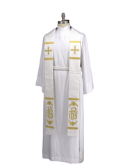White Clergy Stole Pomegranate Design | Priest Pastor Dayspring IHS Vestments - Ecclesiastical Sewing