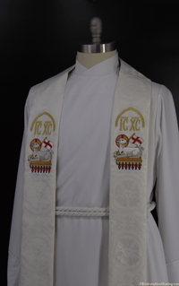 White Clergy Stoles | Christmas Rose Easter Collection Stole Style #2 - Ecclesiastical Sewing