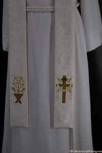 White Clergy Stoles | Christmas Rose Easter Collection Stole Style #2 - Ecclesiastical Sewing