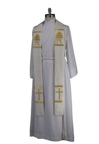 IHC White Monogram Priest Stole Gold embroidery | White Priest Stole Gold Embroidery Ecclesiastical Sewing