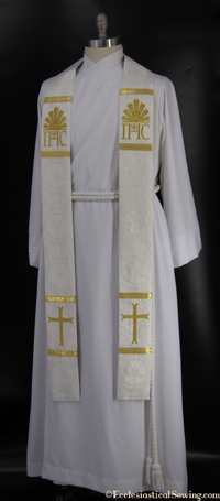 IHC White Monogram Priest Stole Gold embroidery | White Priest Stole Gold Embroidery Ecclesiastical Sewing