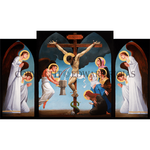 Zion Altarpiece CRUCIFIXION ANGELS Liturgical Artwork | Edward Riojas 