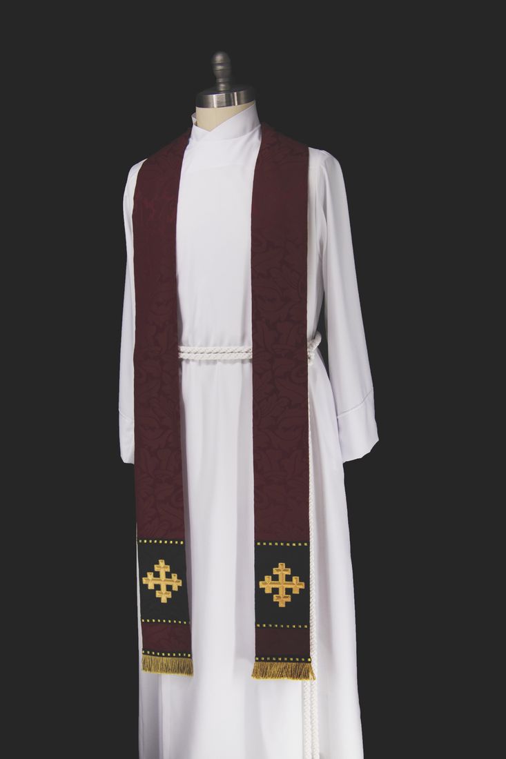 The scarlet cross stole on a dress form